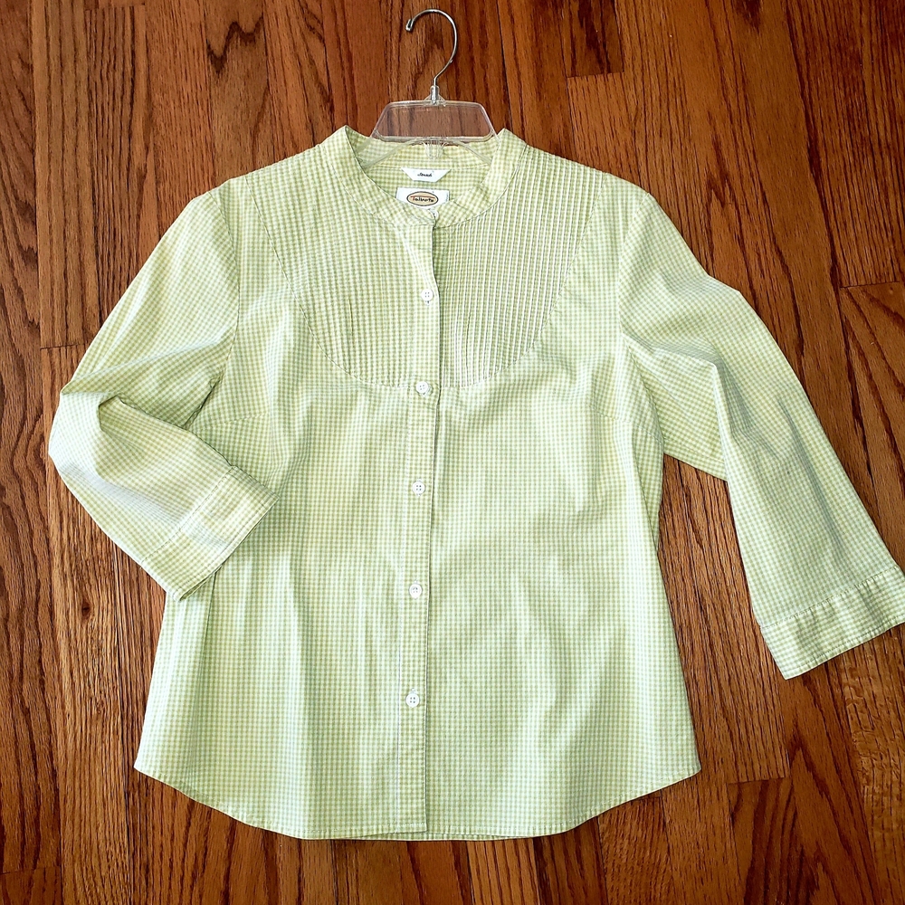 Talbots Yellowish-Green Checkered Stretch Button-down Shirt Size: M